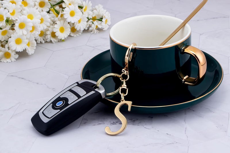 Suweibuke Cute Stainless Steel Gold Initial Letter Keychain for Women Girl, Charms for Key Handbag Backpack Bag, Personalized Gift - Image 3